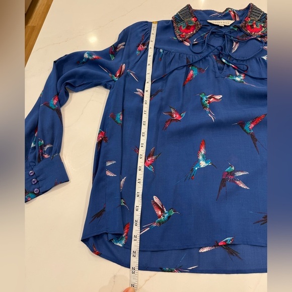 Anthropologie Ranna Gill Audubon Embroidered collared Blouse sequins hummingbird - Picture 12 of 13